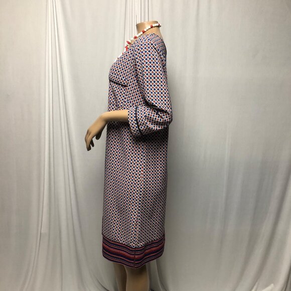 Merona Dress Womens Sz Large Red White Blue Stretch Shift Comfy Office Patriotic - Picture 2 of 9
